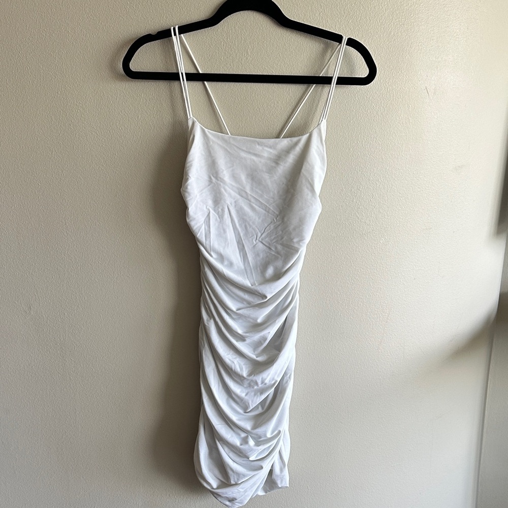 Superdown White Ruched Mini Dress